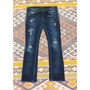 Silver Destroyed Low/Mid Rise Bootcut Jeans